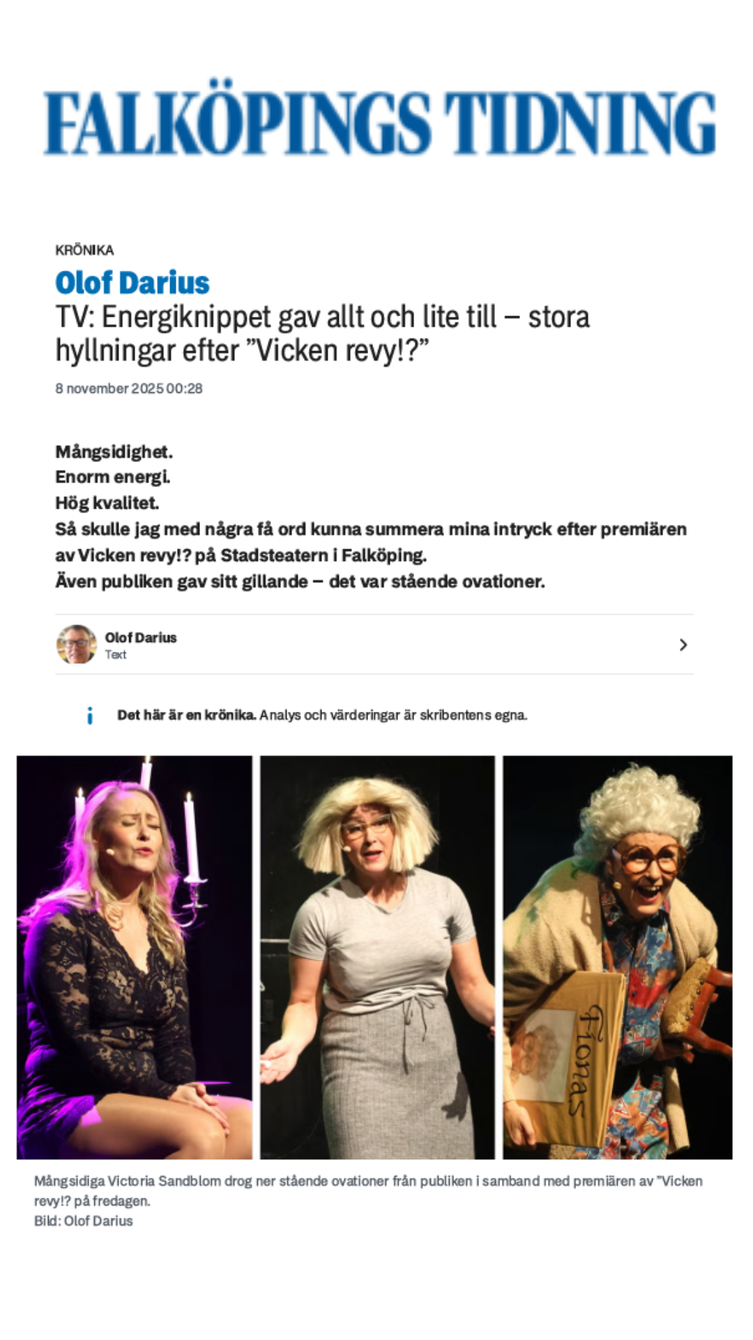 Falköpings Tidning 8 november 2025 - Krönika Olof Darius